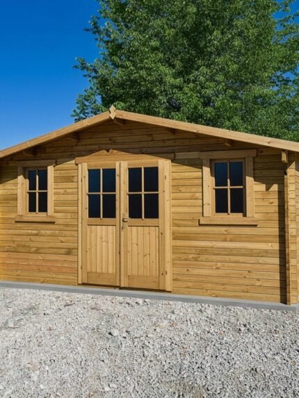 Abri en bois massif 19,8m² PLUS 28mm traité teinté marron Gardy Shelter